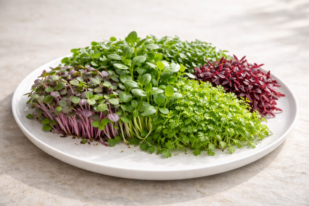 Micro-pousses artisanales fraîches destinées aux chefs professionnels