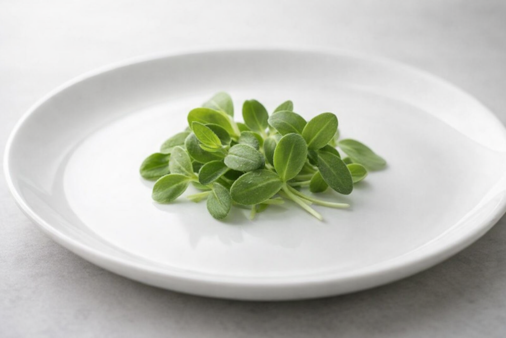 Micro-pousses de bourrache utilisées en finition de plat gastronomique